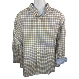 Daniel Cremieux Plaid Shirt Size 2XB Blue Beige White Button-Down Big & Tall